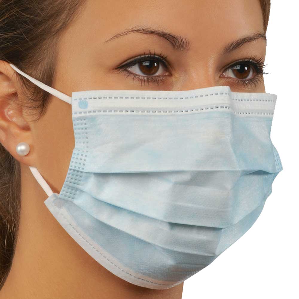 Holthaus Medical Mund-Nasenmaske blau, 3-lagig, gefaltet, mit Ohrschlaufen