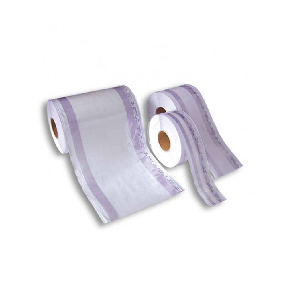 Ratiomed Steri-Rolle mit Falte, 2 Indikatoren, 20 cm x 100 m (lila Streifen)