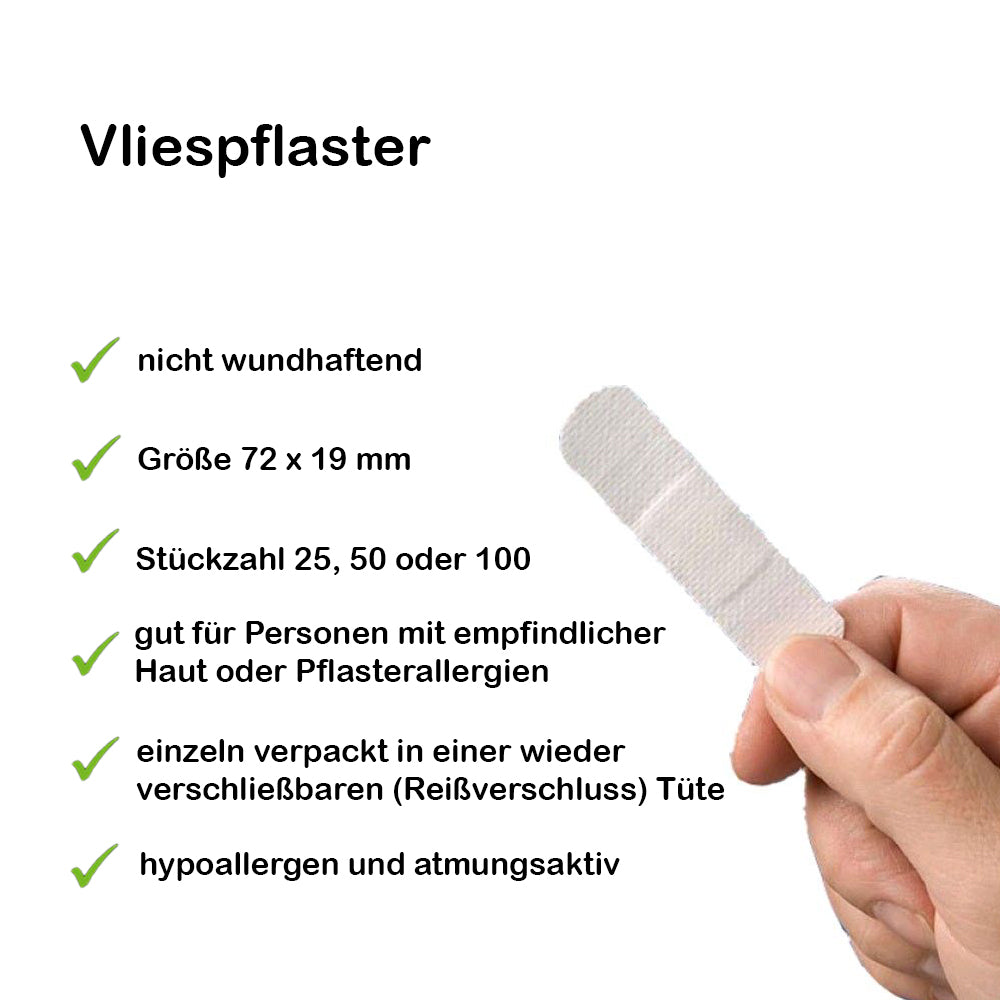Vlies-Wundpflaster, beiger Klebestreifen 72×19 mm, in der Hand