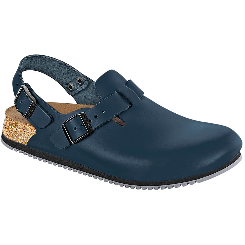 Birkenstock Tokio SL Superlaufsohle Clog: blau, zwei Riemen mit Schnallen
