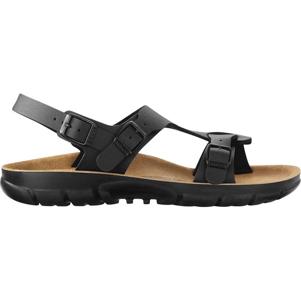 Birkenstock Saragossa BF Schmal-Sandale, schwarze Schnallen, Birko-Flor-Obermaterial, dicker Profilsohle