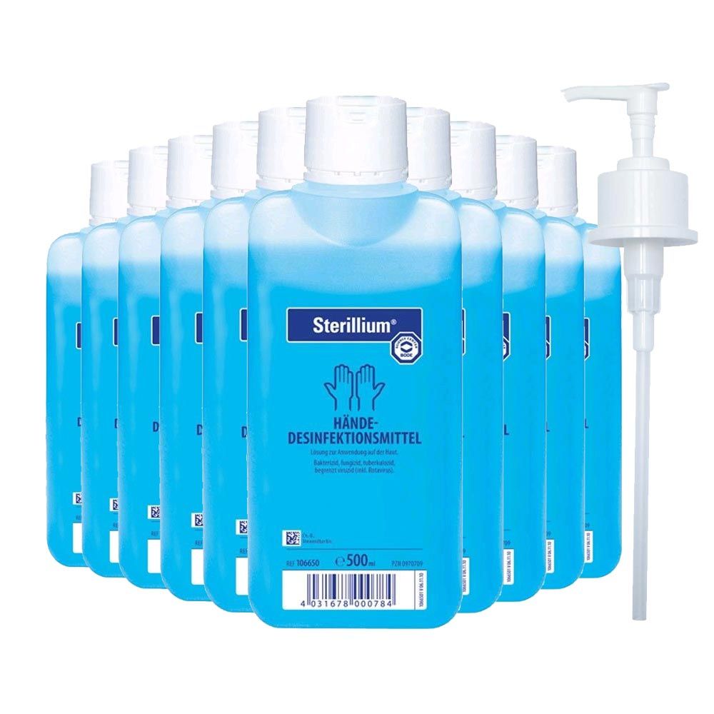 Sterillium Händedesinfektion, 10x500 ml, blaue Flaschen mit Dosierpumpe
