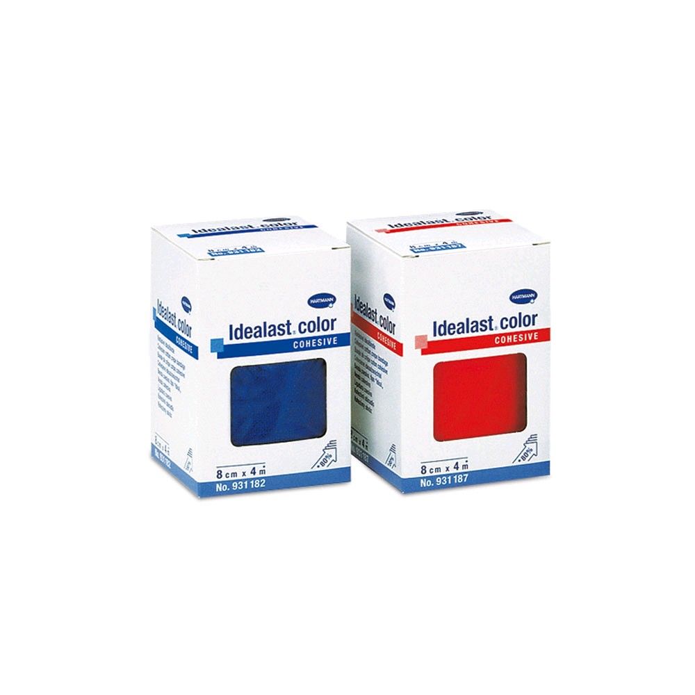 Idealast.color Haftbinde-Packungen: eine blau, eine rot, gleiche Form