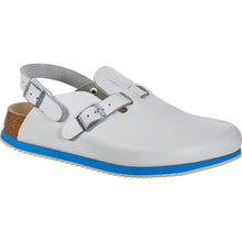 Birkenstock Kay SL Clog mit zwei Klett-/Schnallenriemen, weiß, blau abgesetzt