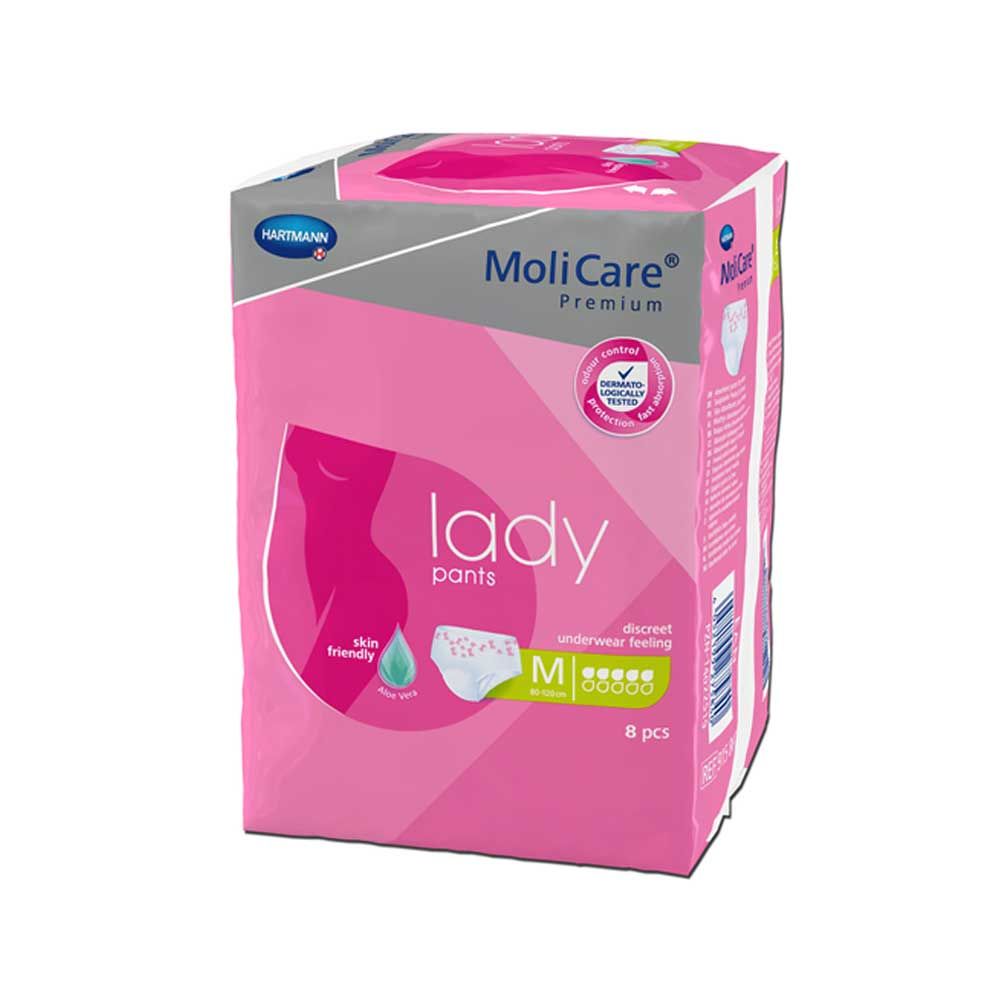 Rosa Inkontinenzslip-Pants Packung, 3D-Ansicht mit „MoliCare“ Logo oben