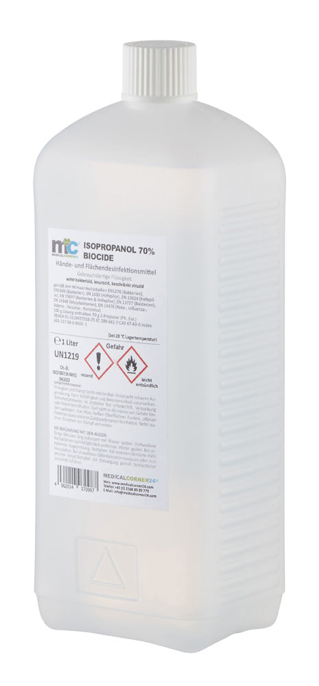 Desinfektionsmittel-Flasche mit Schraubdeckel, Isopropanol 70%, geripptes Flaschenprofil