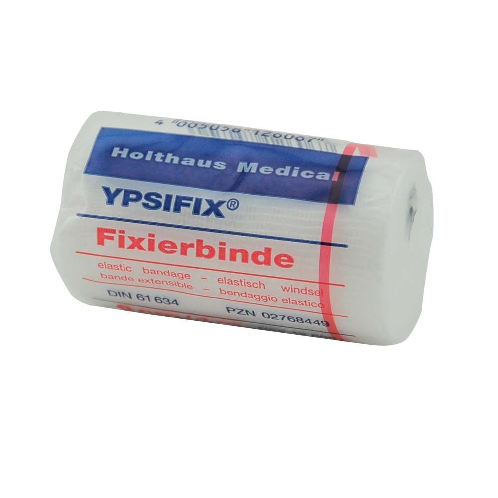YPSIFIX® Fixierbinde, weiß; blaue Umrandung und rote Linie auf der Rolle