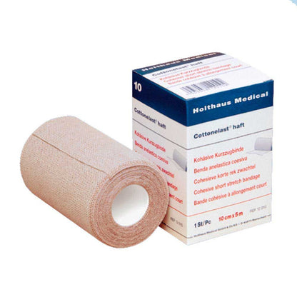 Baumwoll-Elastik haftende Kurzzugbinde, beige Rolle, kohäsiv, 10 cm x 15 m