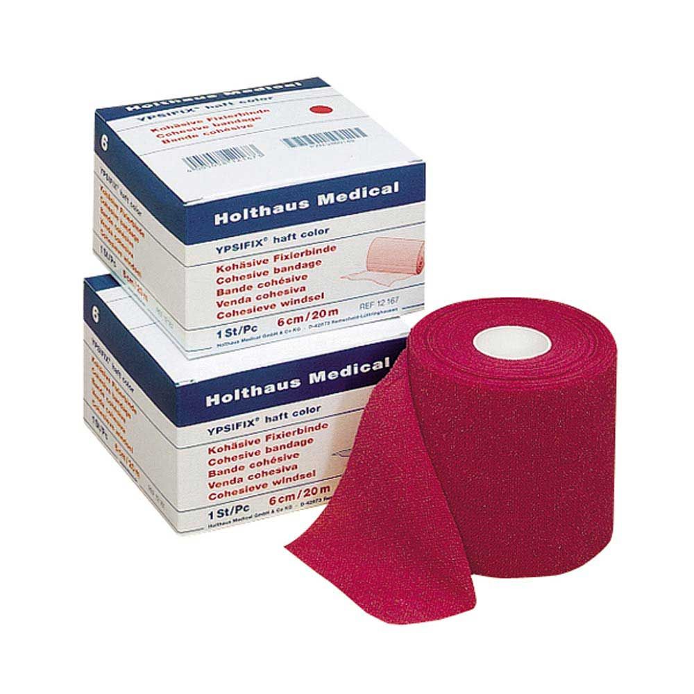 Pinkfarbene Haft-Fixierbinde YPSIFIX® als Rolle mit Packung