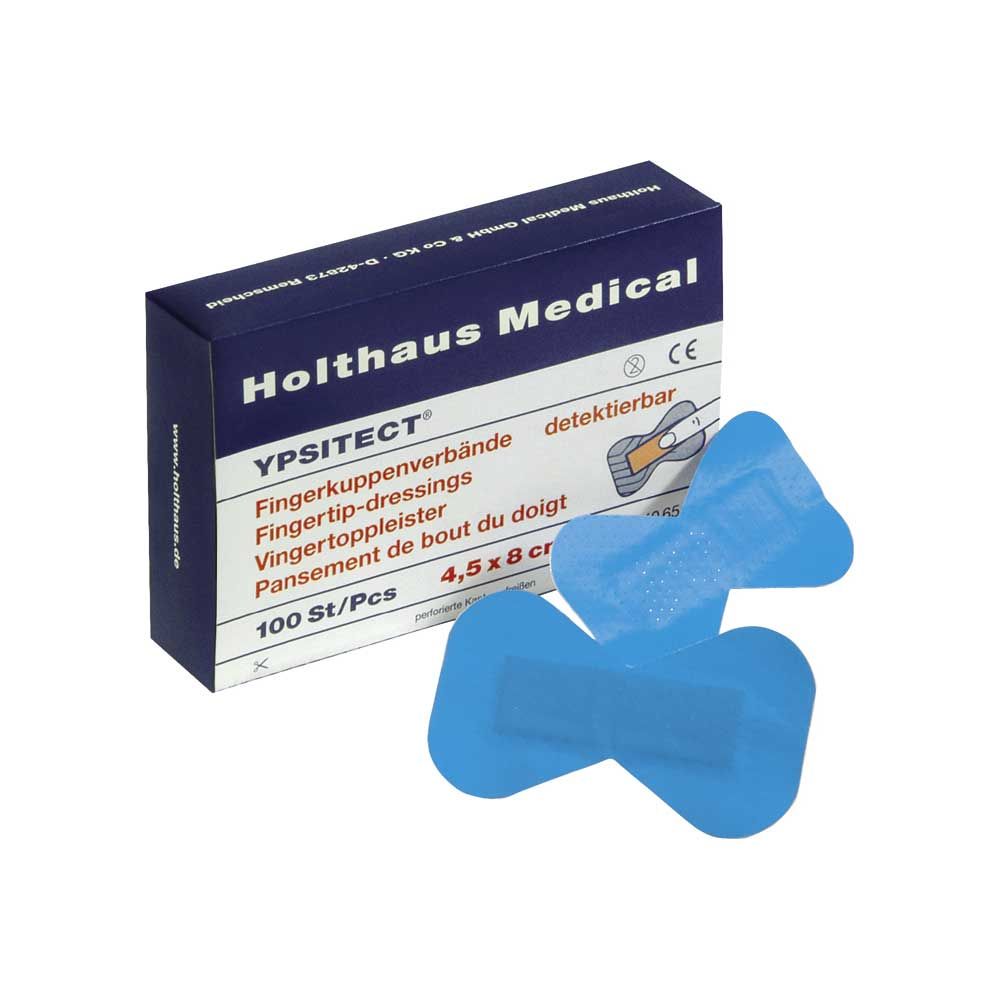Holthaus Medical YPSITECT Fingerkuppenpflaster-Packung mit blauen Pflastern