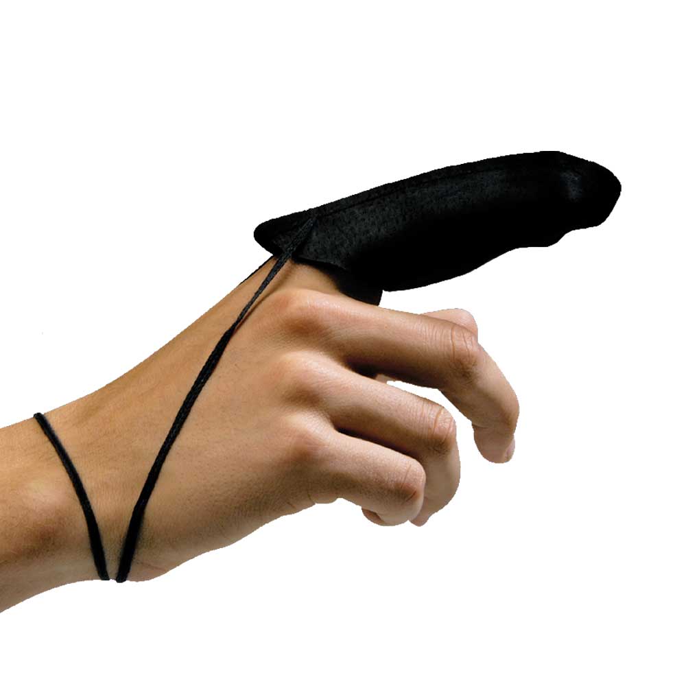 Schwarzer Leder-Fingerling für die Hand, schlankes Design mit Riemchen