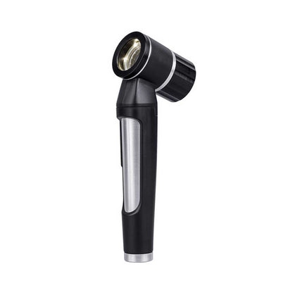 LED-Dermatoskop mit seitlichem Linsenkopf, schwarzer und silberner Griff