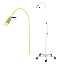 LED-Untersuchungsleuchte in Gelb mit Rollstativ und abnehmbarem Handgriff
