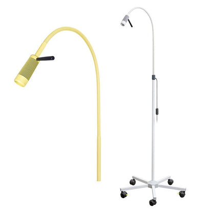 LED-Untersuchungsleuchte in Gelb mit Rollstativ und abnehmbarem Handgriff
