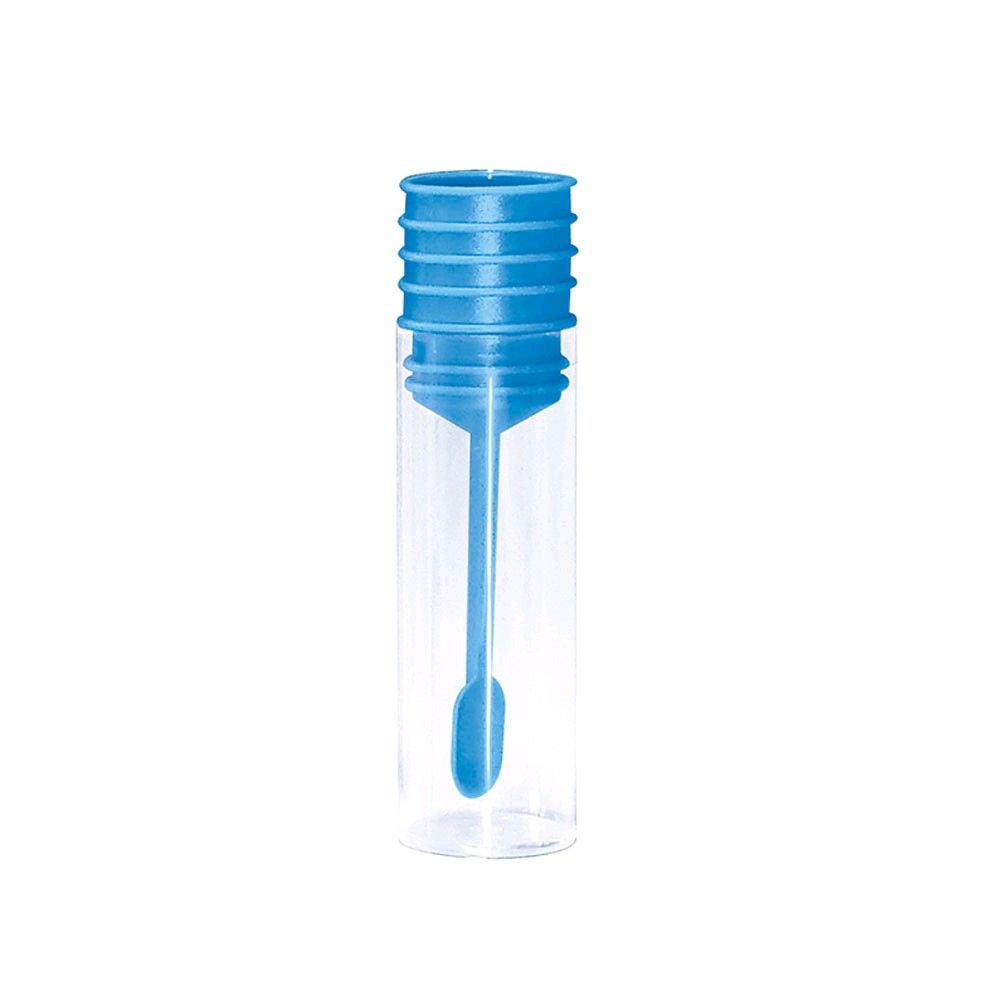 Ratiomed Stuhlröhrchen mit blauem Eindrückstopfen und Löffelträger, 20 ml