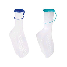 Transparente Urinflasche mit blauem Deckel, 1-Liter, mit Trageschlaufe
