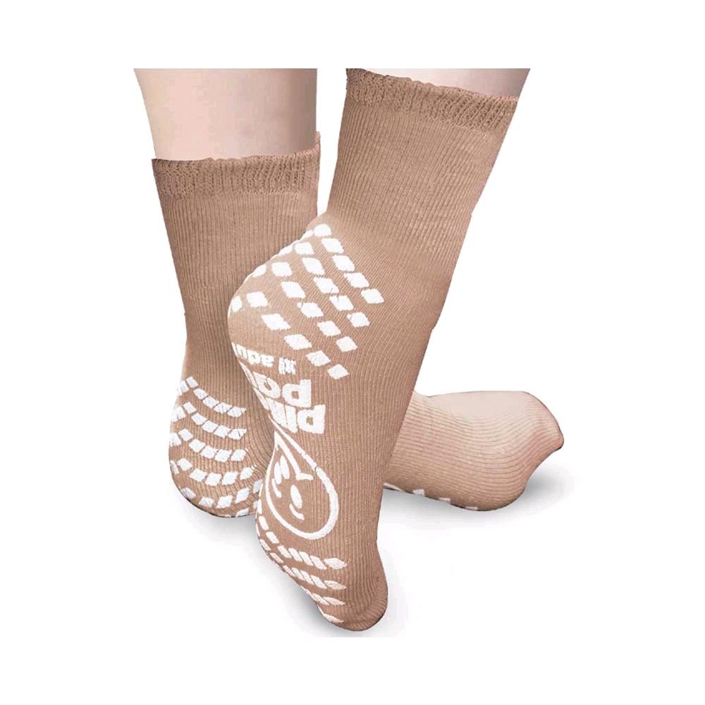 Ratiomed Patientensocken aus Frottee, rutschfest, beige/braun mit weißem Anti-Rutsch-Aufdruck