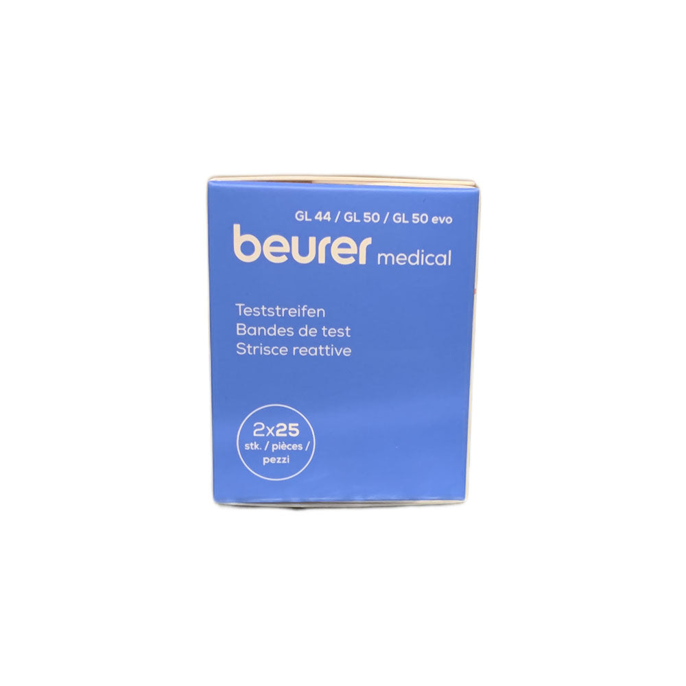 Blutzuckerteststreifen-Box Beurer medical blau, 2x25 Teststreifen für GL 44/GL 50 evo
