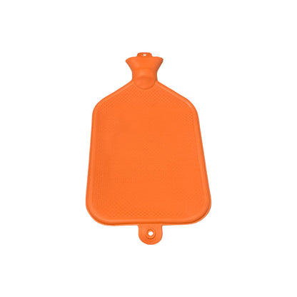 Glatte Gummi-Wärmflasche in Orange, Seitenansicht mit Verschlusszapfen unten