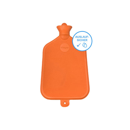 Glatte Gummi-Wärmflasche in Orange, mit Verschlusszapfen unten