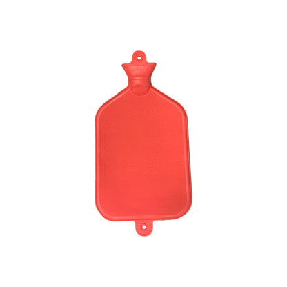 Gummi-Wärmflasche rot, glatt, Verschluss oben und Auslass unten
