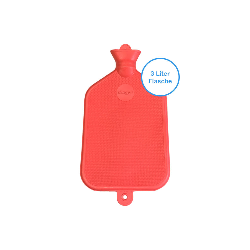 Gummi-Wärmflasche von Sänger, rot, glatt, mit 3‑Liter-Angabe