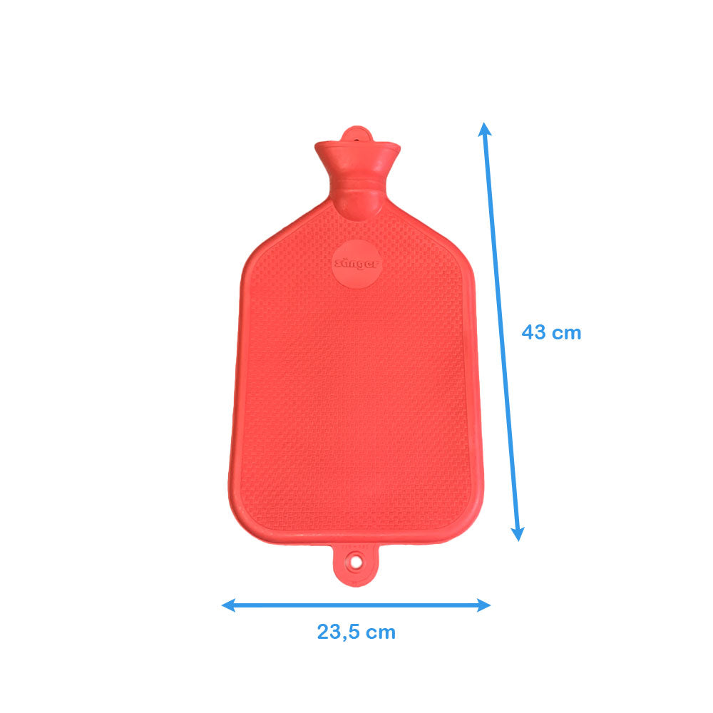 Gummi-Wärmflasche rot, glatt, Maße: 43 cm Höhe, 23,5 cm Breite