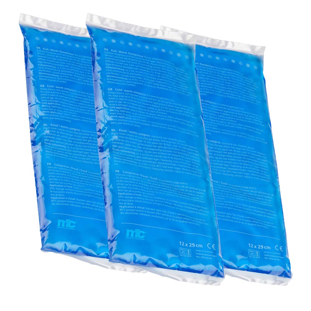 Gel-Kälte-/Wärmekompresse, mikrowellengeeignet, 3 Stück, blau, 12×29 cm