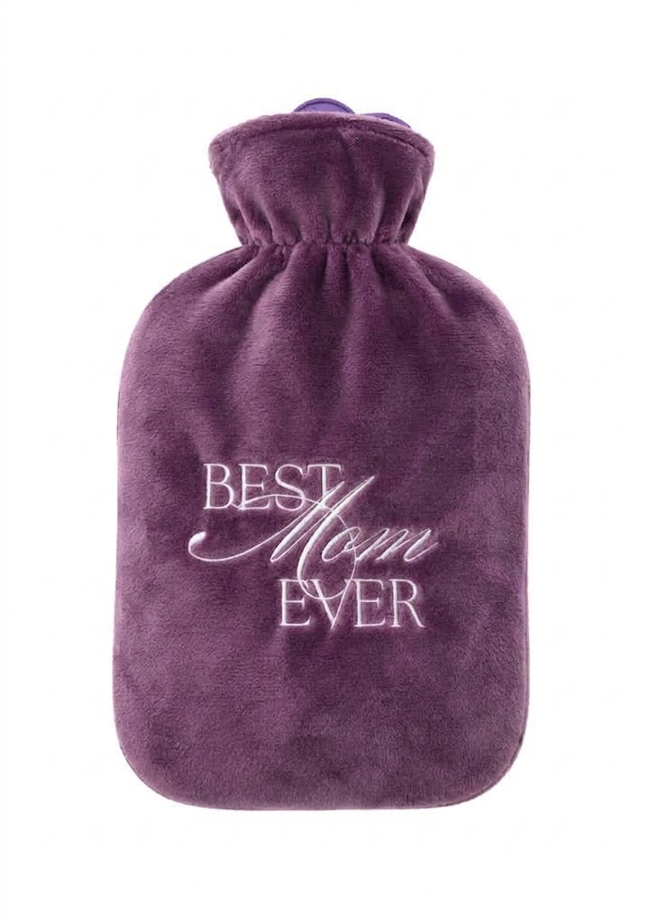 Sänger 2,0-L-Wärmflasche, lila mit Flauschbezug und „BEST Mom EVER“ Schrift