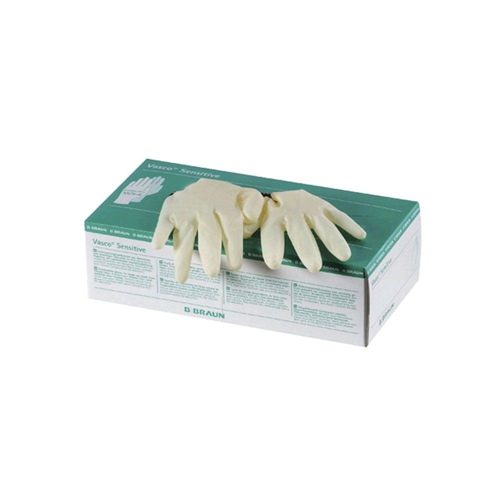 Naturlatex-Einweghandschuhe (puderfrei) in Kartonpackung, beige Handschuhe über der Packung