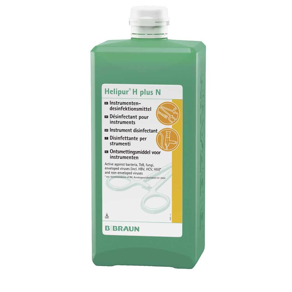 Instrumentendesinfektion Helipur® H plus N: grüne Flasche mit weißem Etikett