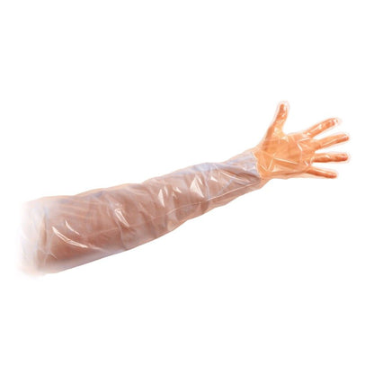 Orangefarbener PE-Veterinärhandschuh mit langem Ärmel, Einmalhandschuh-Form