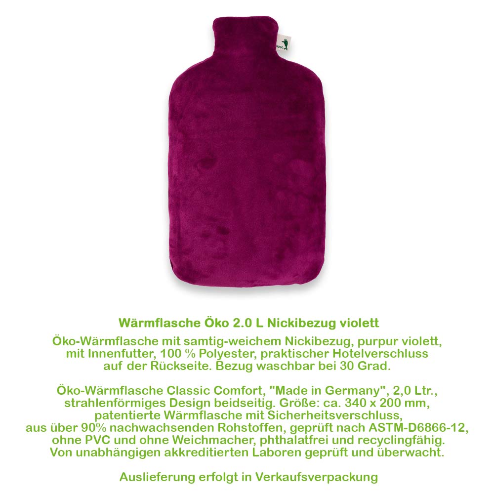 Wärmflasche mit Nickibezug in Violett, Vorderansicht