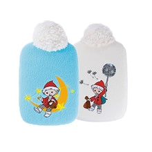 Wärmflasche mit Softfleece-Bezug, hellblau und weiß, jeweils mit Sandmann-Motiv