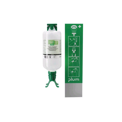 Wand-Augenspülstation mit 1 Flasche, weiße Flasche mit grüner Standhalterung