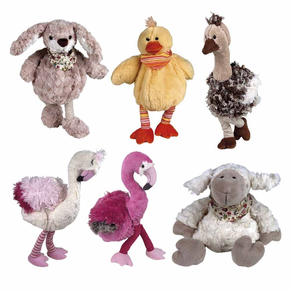 Kirschkernkissen-Bezugsset mit 6 Kuscheltieren (Hase, Ente, Gans, Strauß, Flamingo)