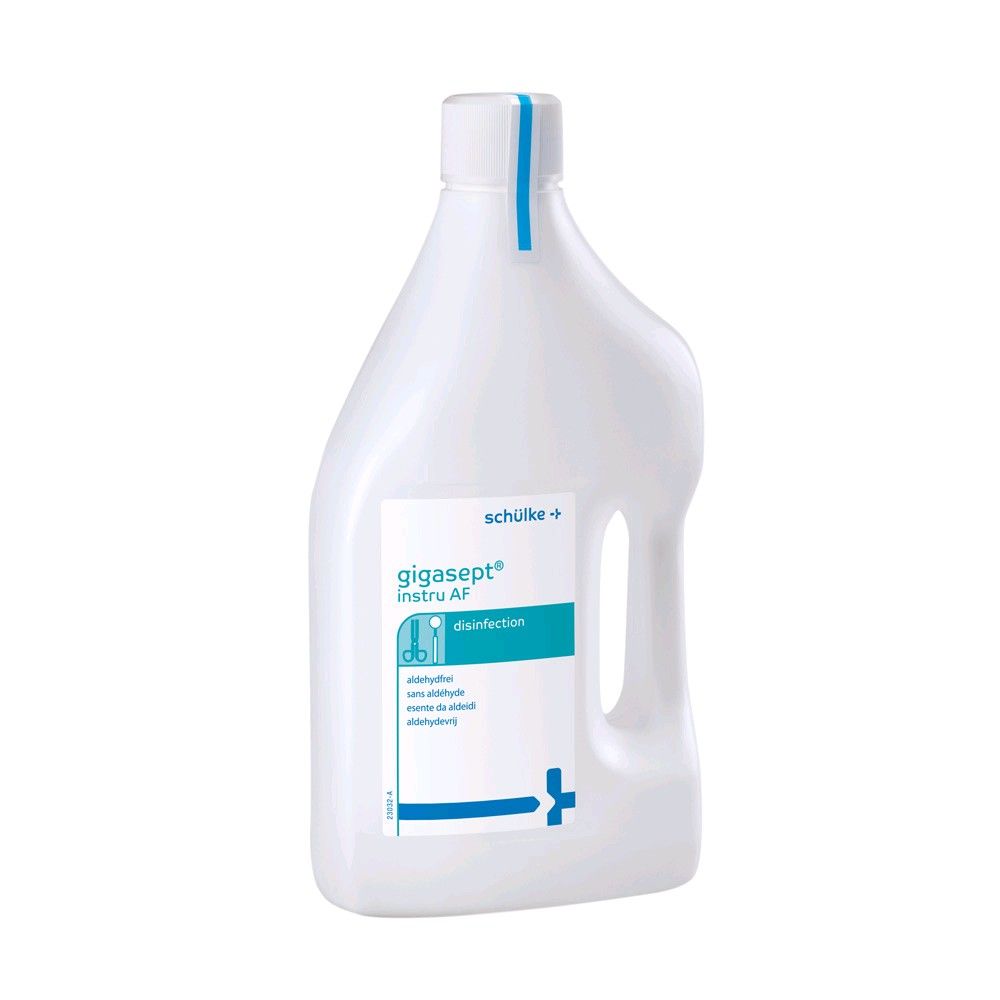 Aldehydfreie Instrumentendesinfektion schülke gigasept® instru AF in weißer Flasche