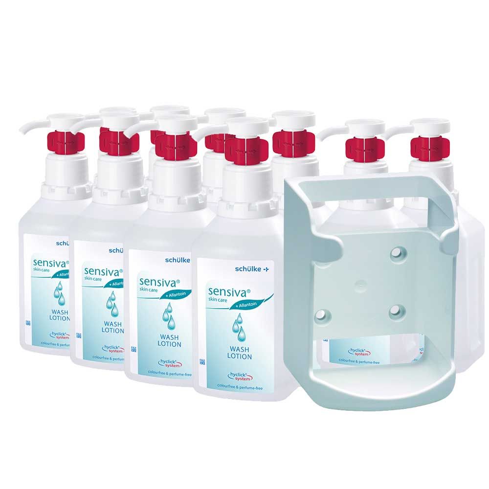 Schülke sensiva® Waschlotion-Set: 10×1000 ml Flaschen + Wandspender hyclick m.