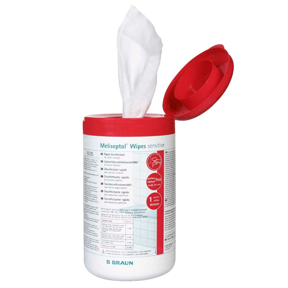 Desinfektionstücher Meliseptol® Wipes sensitive, Tuch entnommen aus Spenderdose