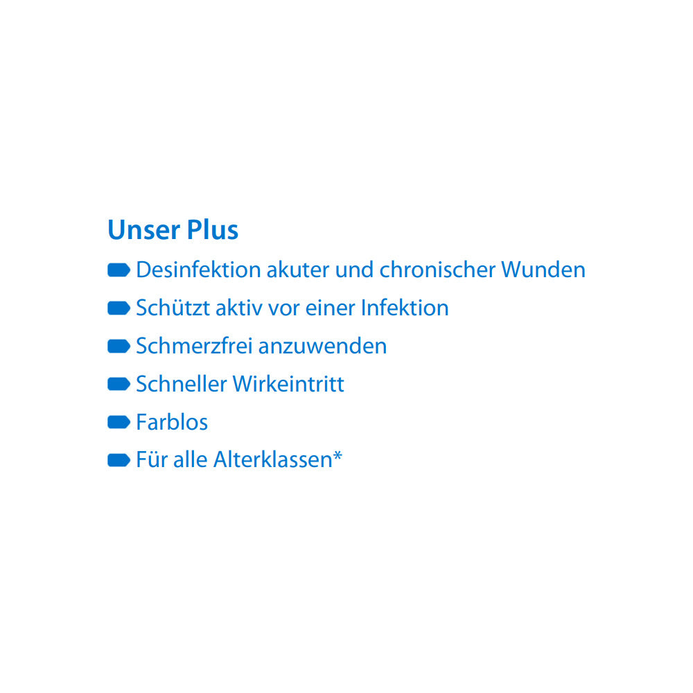 Wunddesinfektion Infoseite: desinfiziert, schmerzfrei, farblos, Schutz vor Infektion