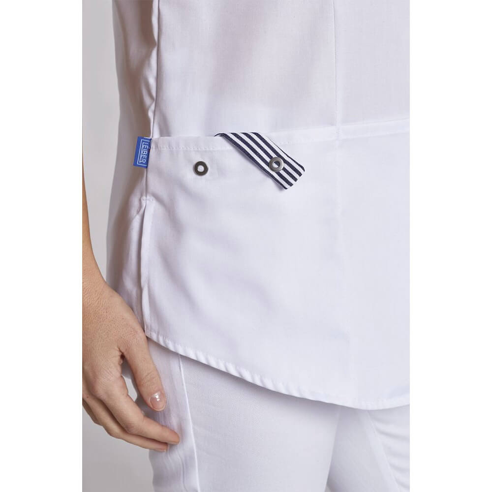 Schlupfkasack Damen in Weiß: große Tasche mit Streifen-Detail und blauem Label