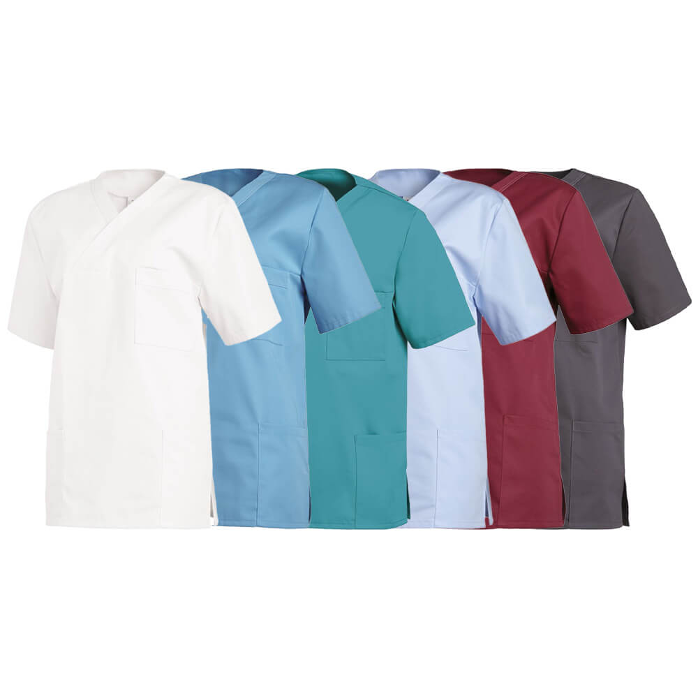 Unisex-Schlupfkasäcke, Kurzarm, Kontraststeppung, Taschen (mehrere Farben)