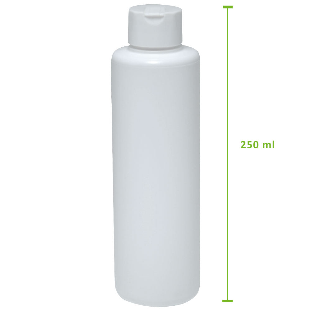 Weiße Abfüllflasche mit Schraubverschluss, Höhe 250 ml (Bemaßung) 