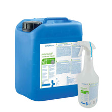 Schülke mikrozid® Universal-Flächendesinfektionsmittel: blauer Kanister mit Sprühflasche
