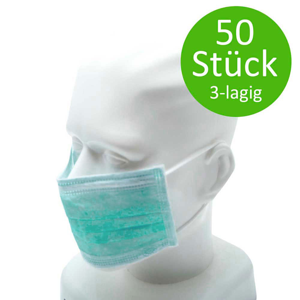 OP-Maske grün, Gummizug; 50 Stück, 3-lagig