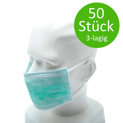 OP-Maske grün, Gummizug; 50 Stück, 3-lagig