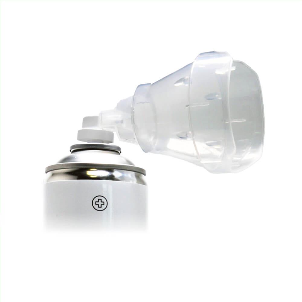 Transparente Sauerstoffmaske mit Mundstück am Flaschenanschluss