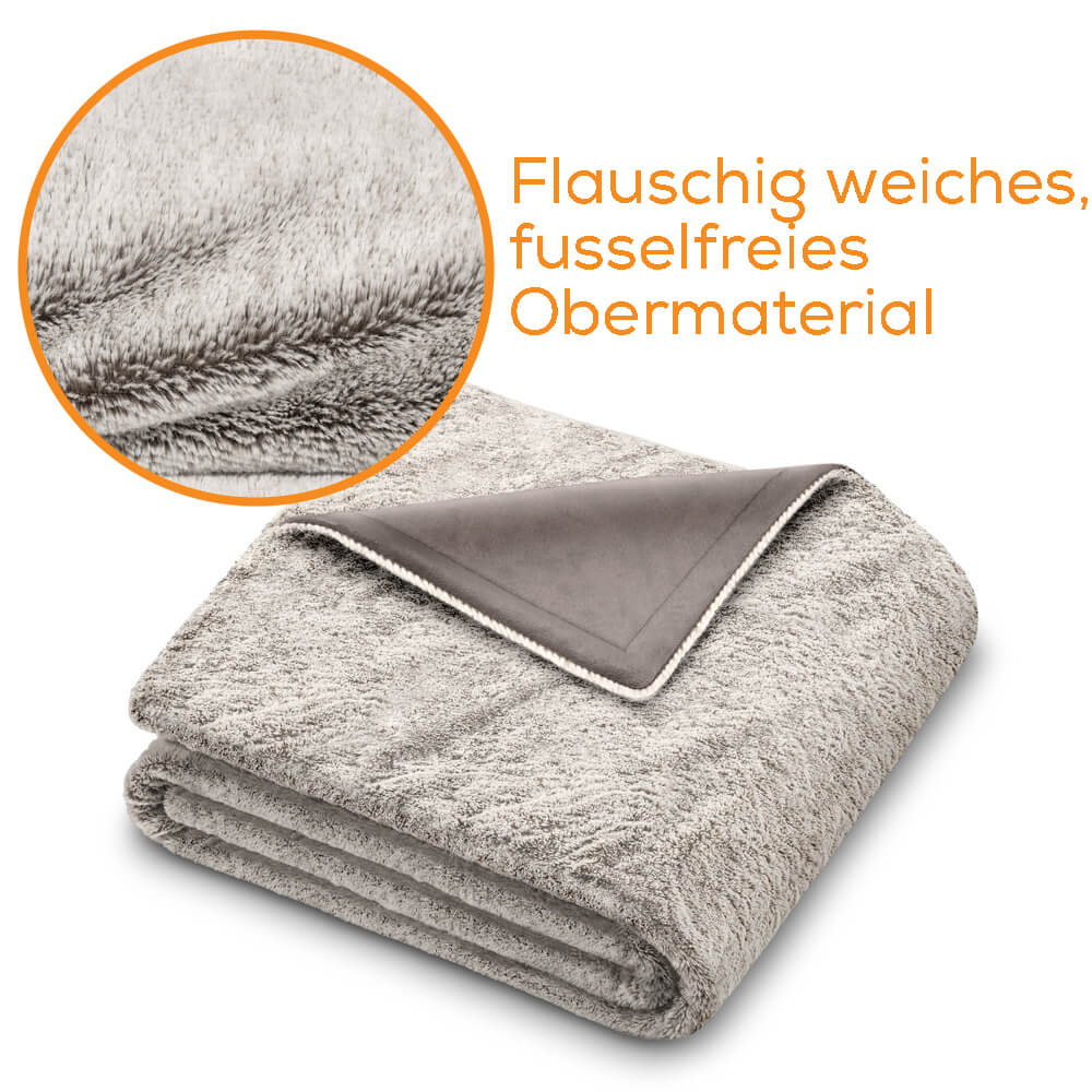 Graue Heizdecke mit Sicherheitsrand und weicher Flockenoberfläche
