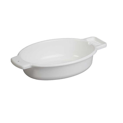 Ovale Waschschale mit Seifenablage, weiß, schräg von vorn.