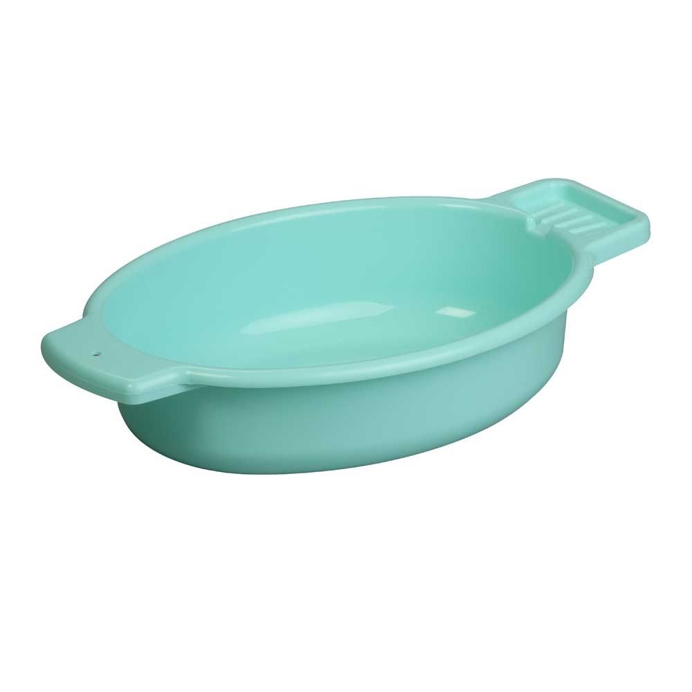 Ovale Waschschale mit Seifenablage, türkisgrün.